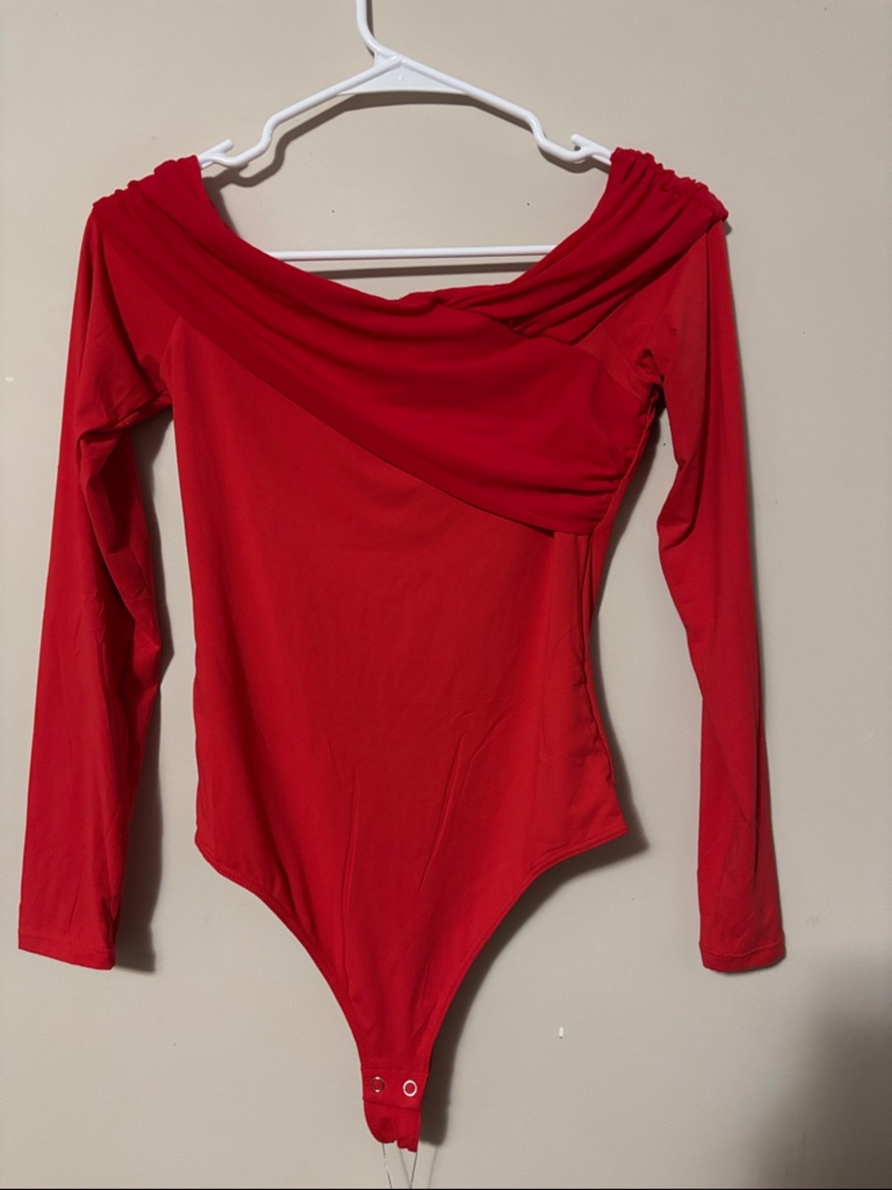 Red Off-Shoulder Long Sleeve One-Piece Bodysuit nwt women’s